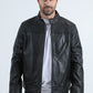 Men's Genuine Leather Perforated Jacket - Black Biker Style