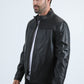 Men's Genuine Leather Perforated Jacket - Black Biker Style