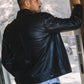 Men's Genuine Leather Perforated Jacket - Black Biker Style
