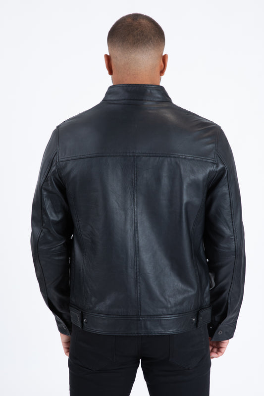 black genuine leather biker jacket platini back