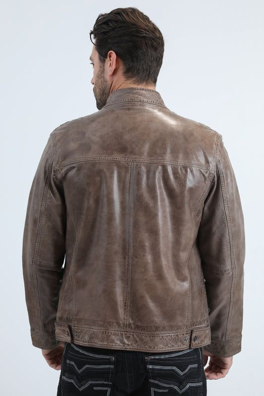 grey genuine leather premium jacket platini back