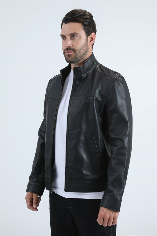 black genuine leather quilted jacket platini side