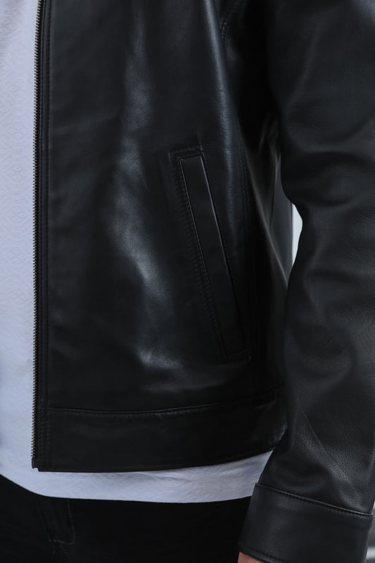 black genuine leather quilted jacket platini detail
