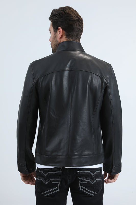 black genuine leather quilted jacket platini back