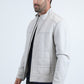 Mens Genuine Leather Quilted Bone Jacket