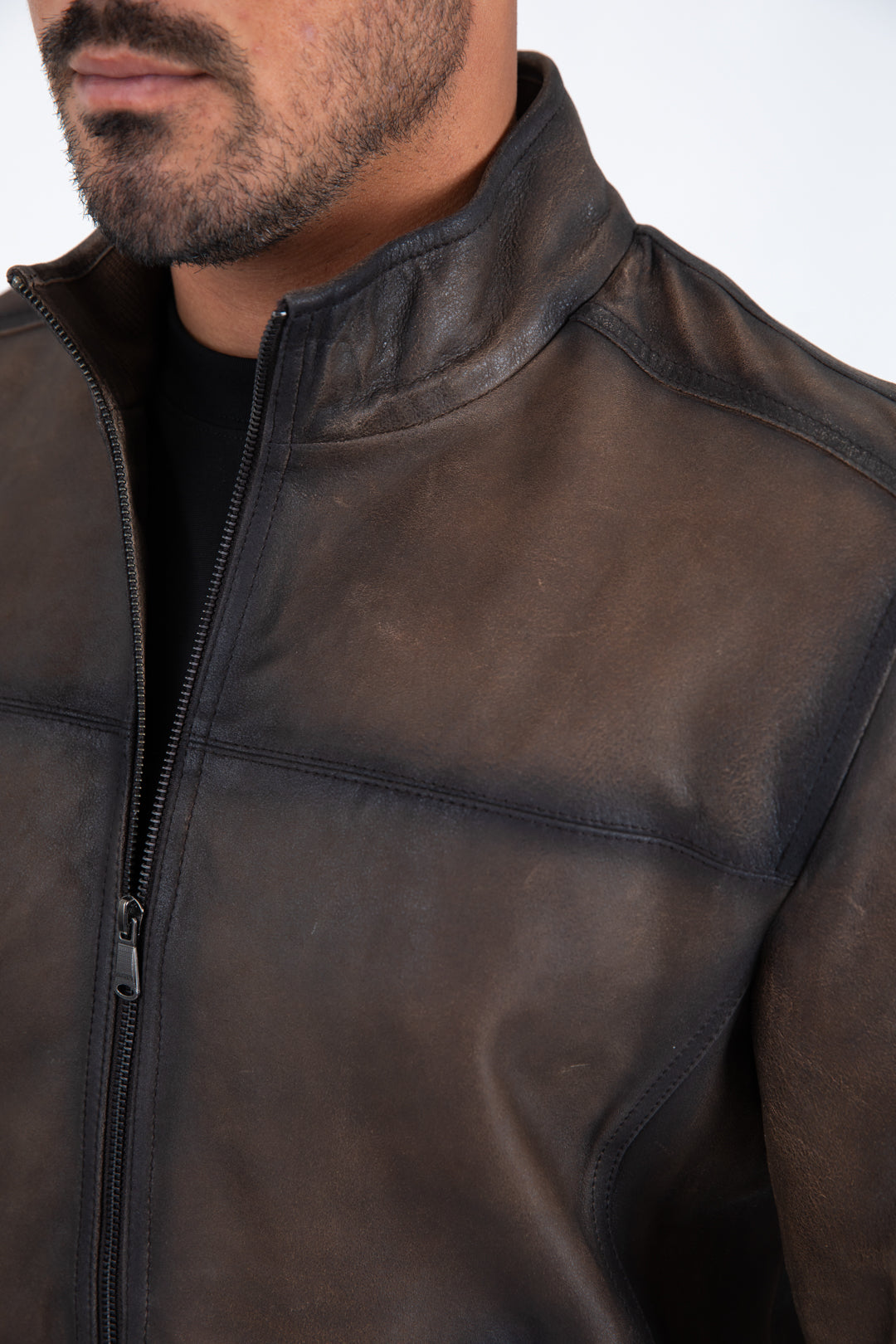 brown genuine leather quilted jacket platini