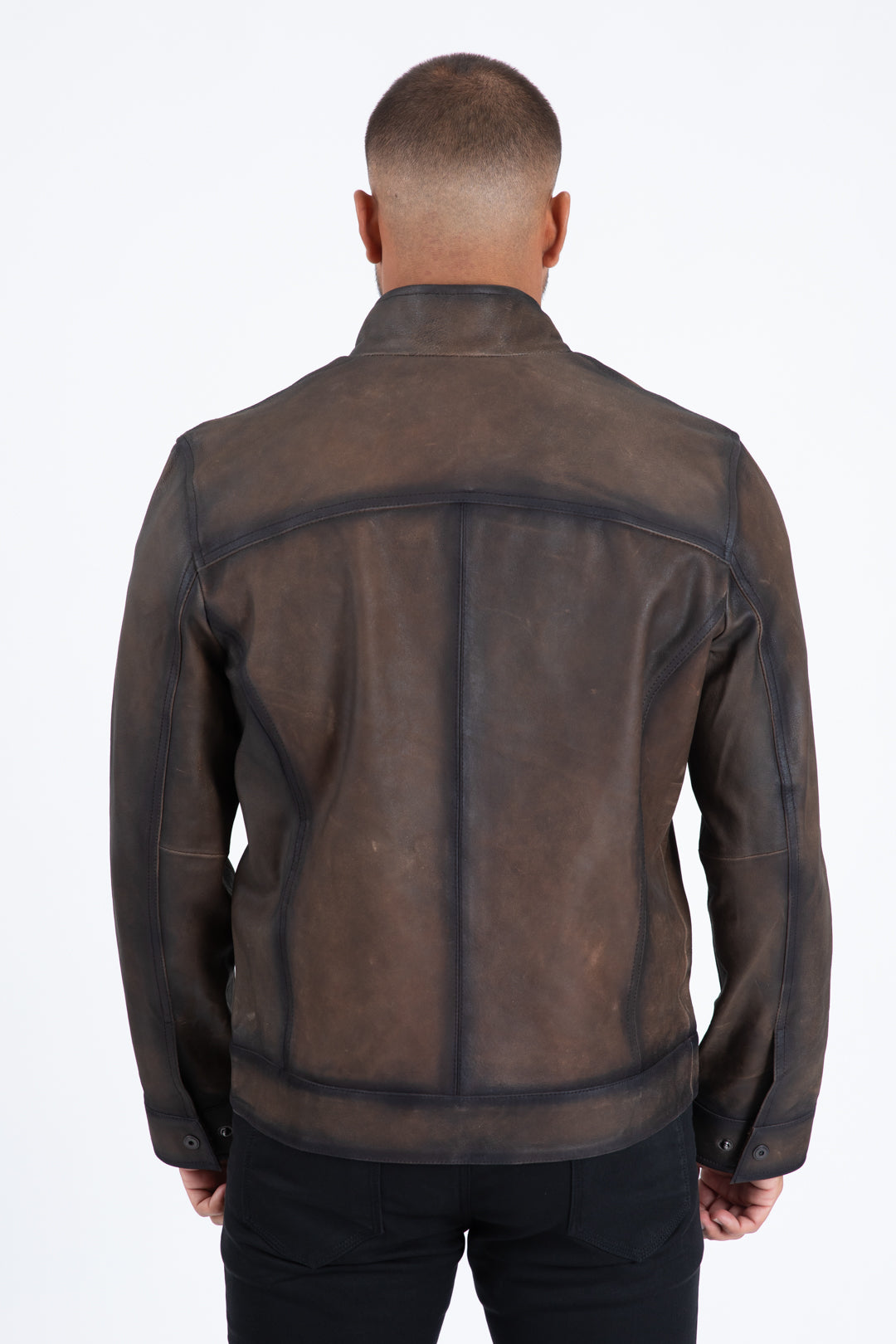 brown genuine leather quilted jacket platini