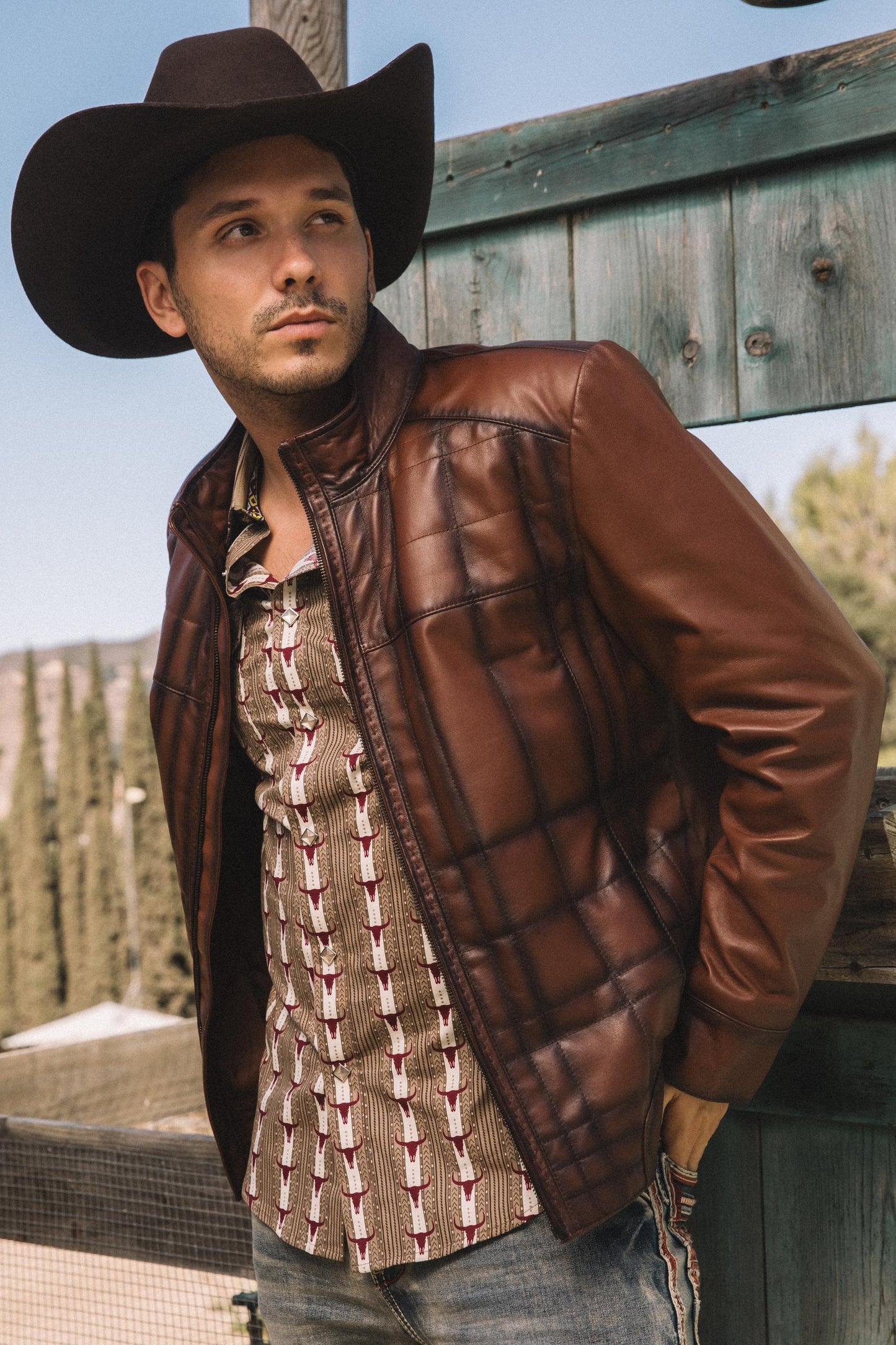 Mens Genuine Leather Quilted Burning Brown Jacket