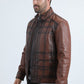Mens Genuine Leather Quilted Burning Brown Jacket
