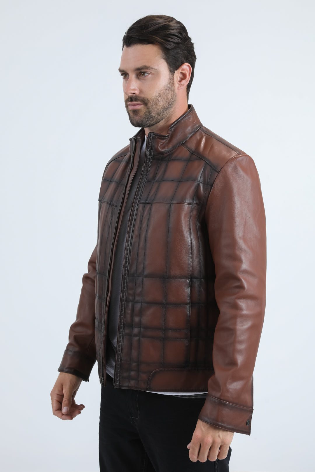 Mens Genuine Leather Quilted Burning Brown Jacket