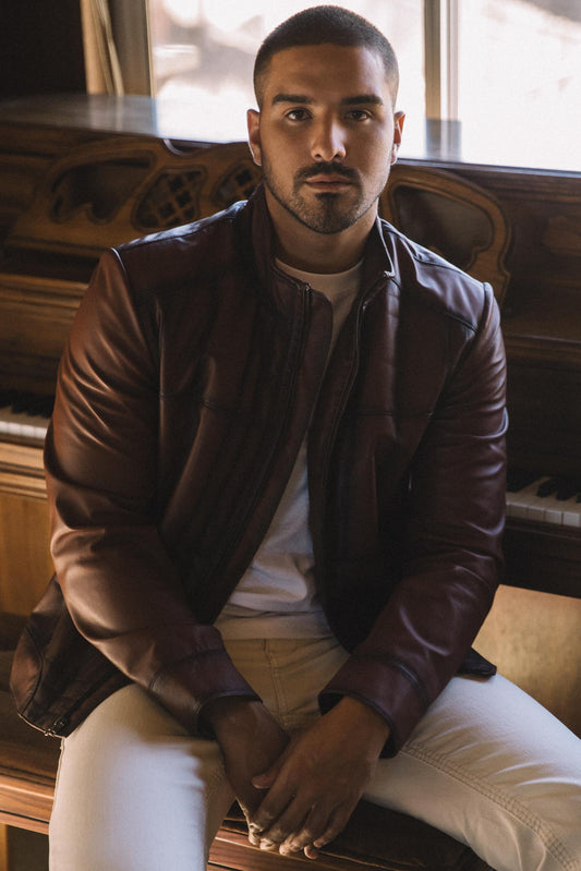 Mens Genuine Leather Quilted Burning Brown Jacket