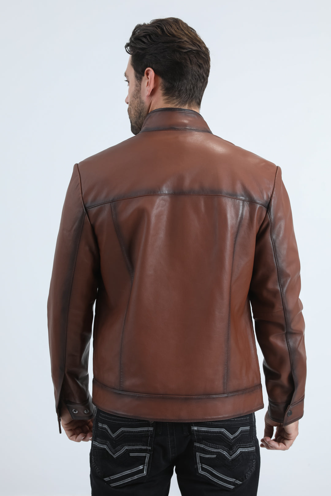 Mens Genuine Leather Quilted Burning Brown Jacket