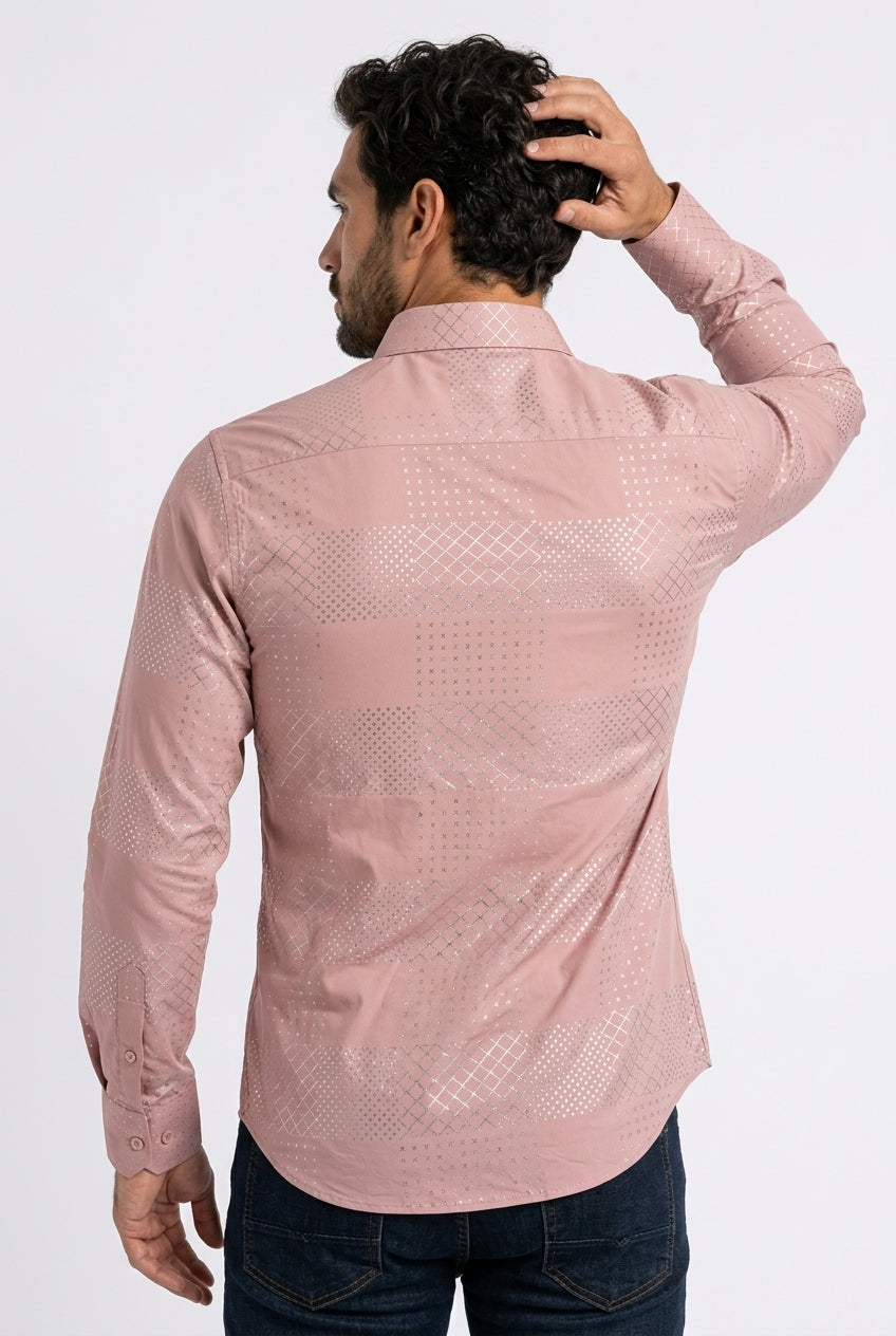 light pink geometric patchwork foil shirt men platini back