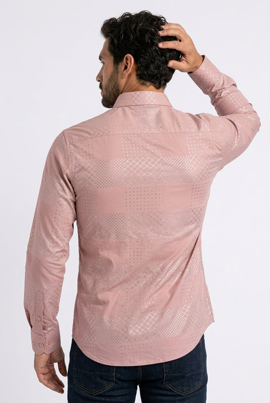 light pink geometric patchwork foil shirt men platini back