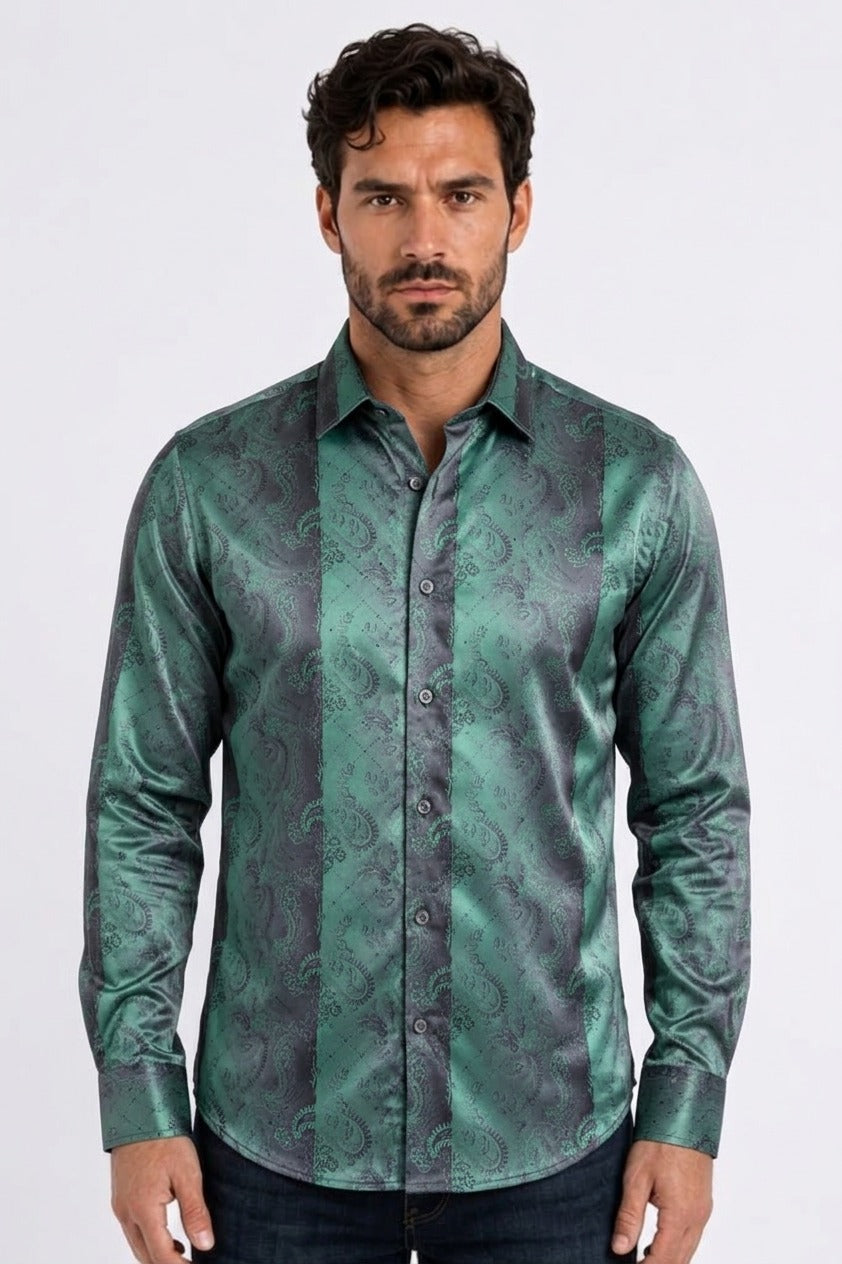 green gradient paisley foil shirt men platini front