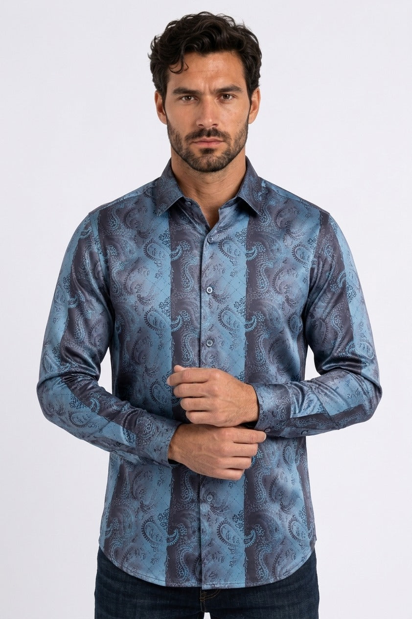 teal gradient paisley foil shirt men platini front