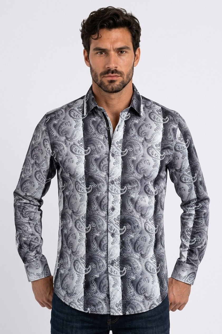 white gradient paisley foil shirt men platini front