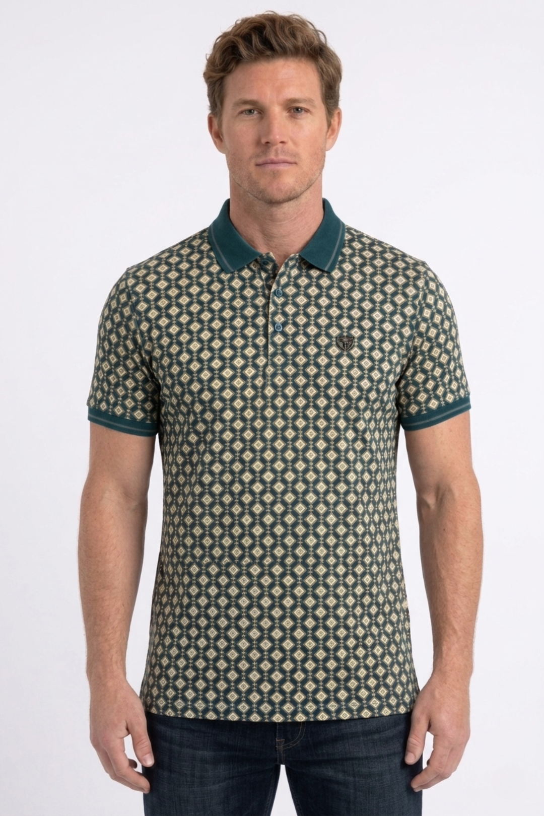 green geometric diamond pattern polo men platini front