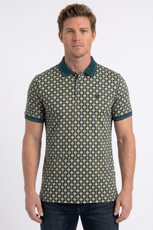 green geometric diamond pattern polo men platini front