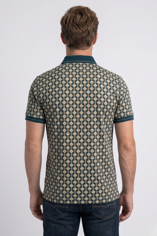 green geometric diamond pattern polo men platini back