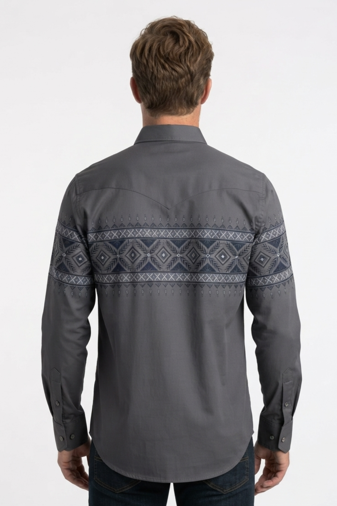 gray aztec band western shirt men platini detail