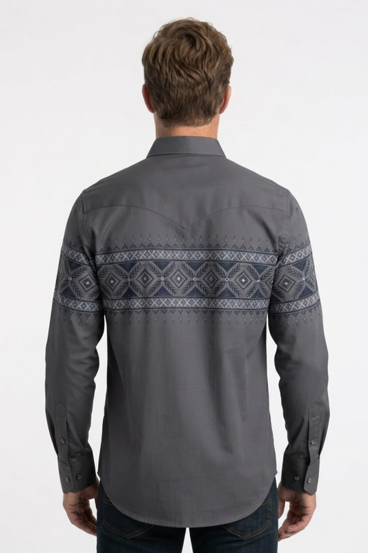 grey aztec band western shirt men platini side