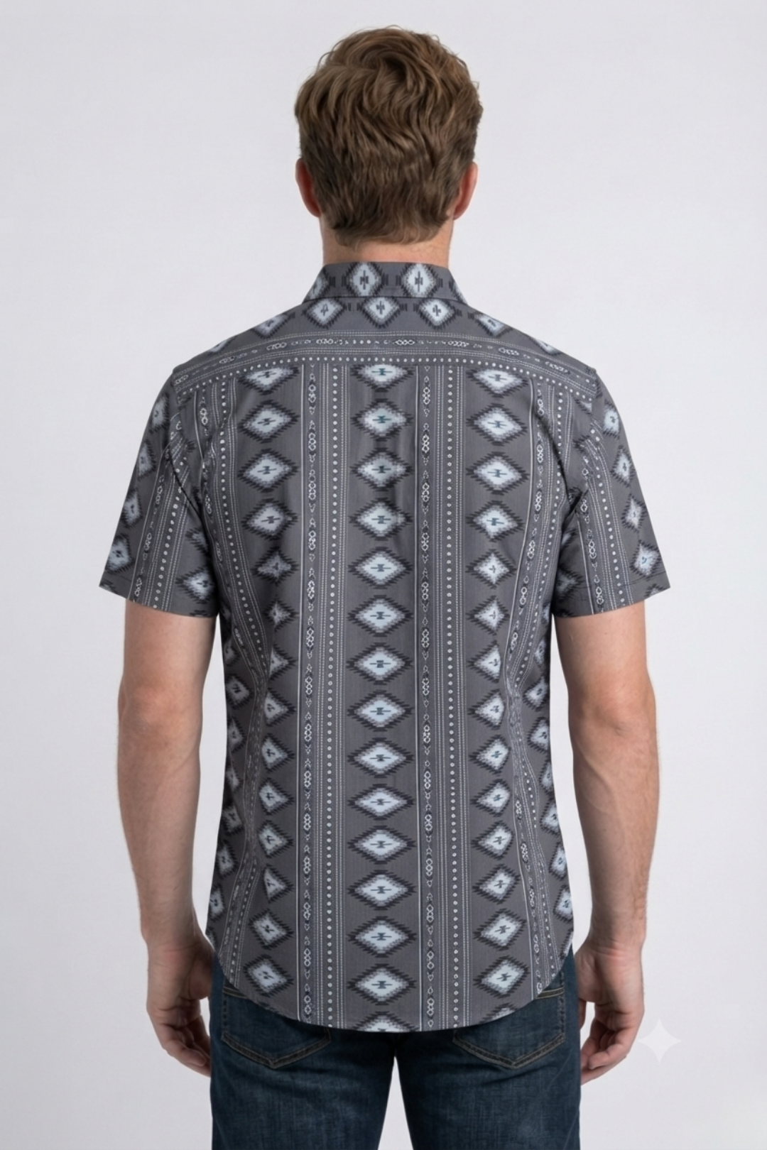 grey diamond tribal print performance shirt men platini side