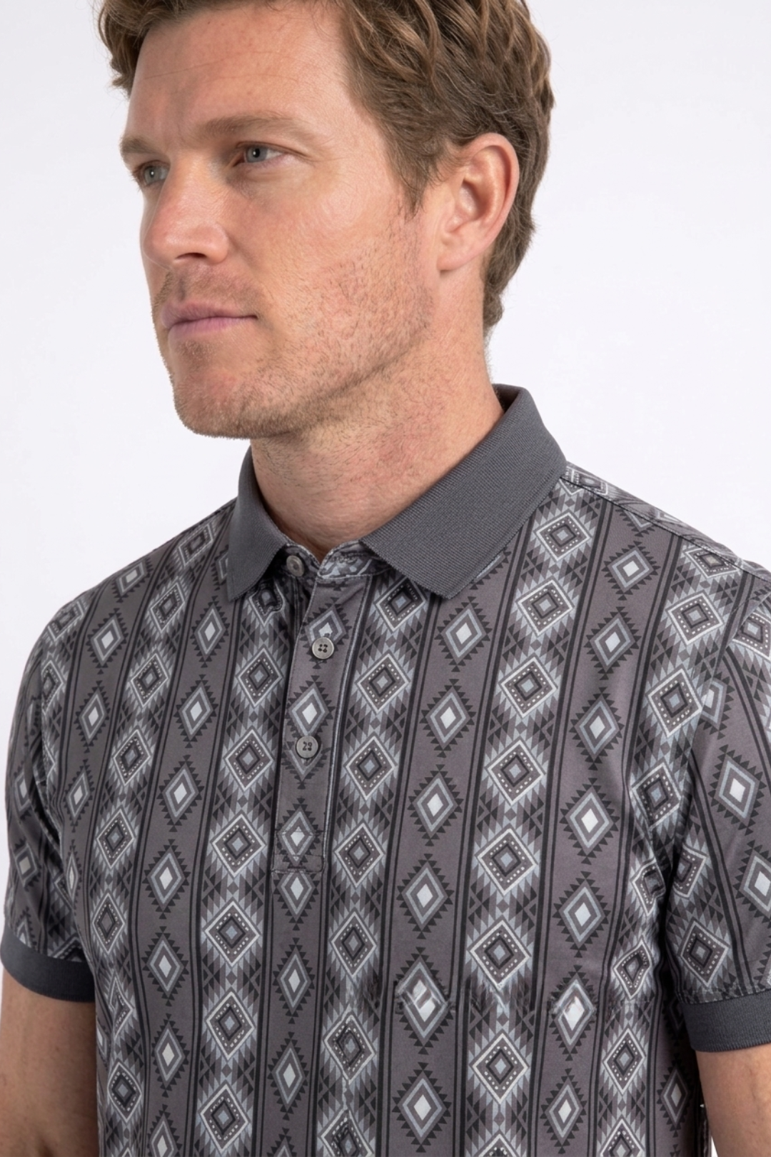 grey vertical geo diamond print polo men platini side
