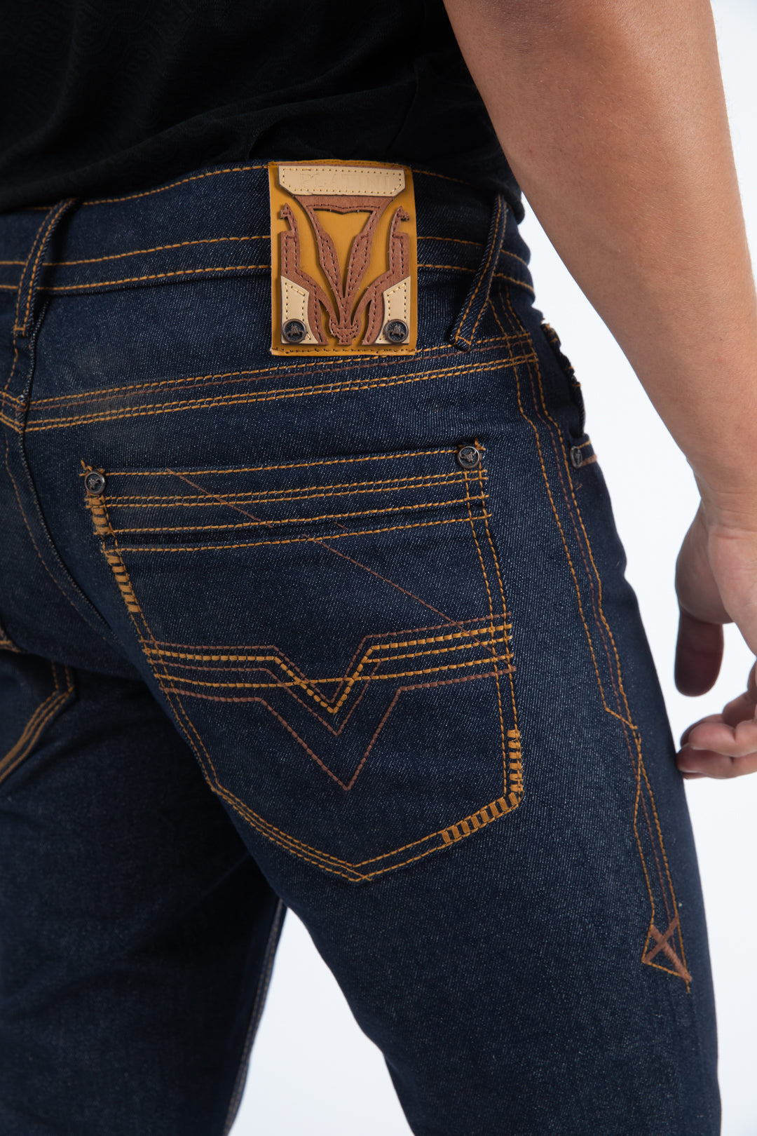 dark blue boot cut jean men back pocket detail platini