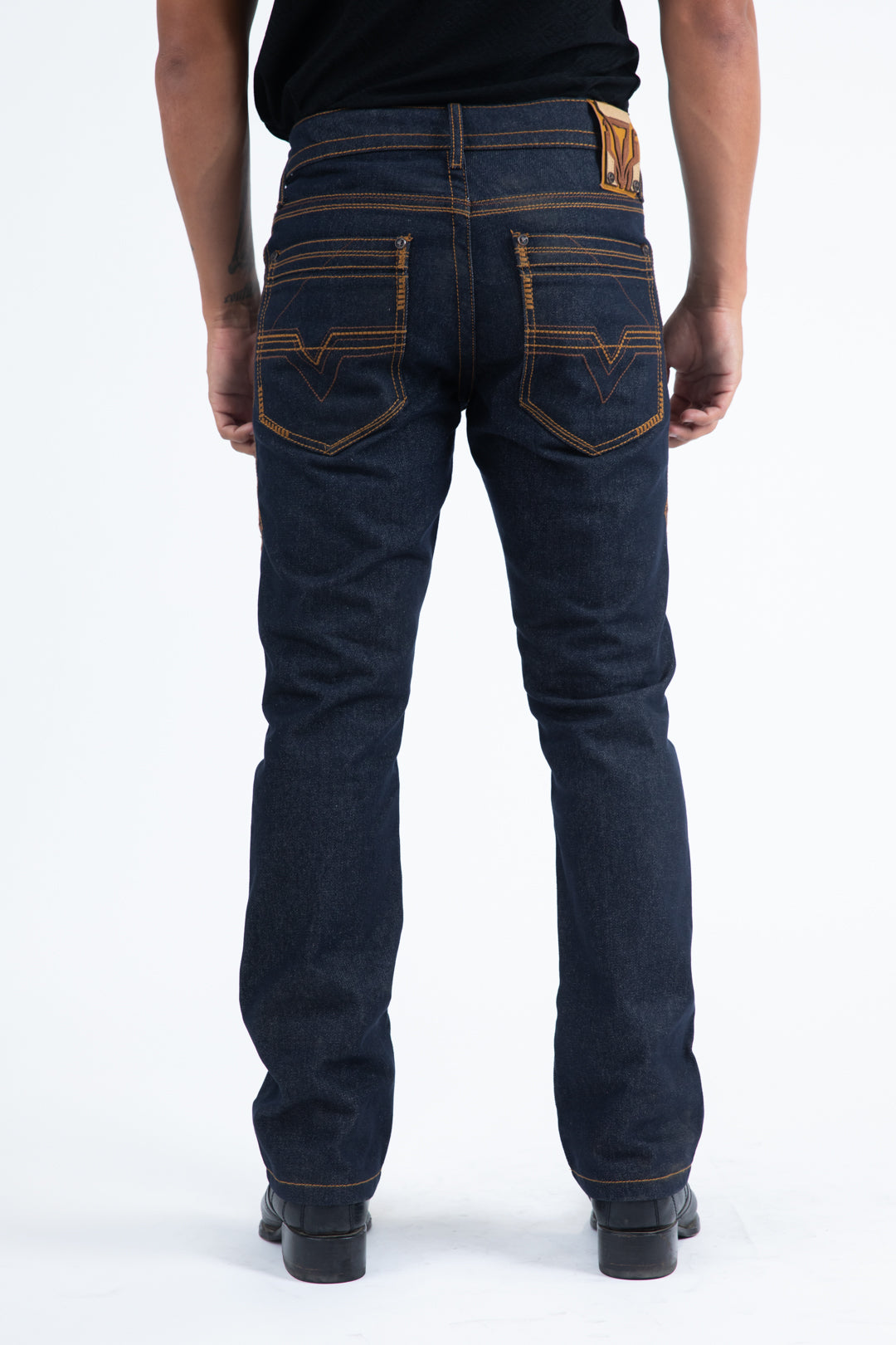 dark blue boot cut jean men back detail platini
