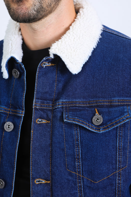 indigo sherpa lined denim jacket platini detail
