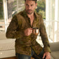 Mens Jacquard Fabric Print Modern Fit Long Sleeve Beige Shirt