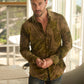 Mens Jacquard Fabric Print Modern Fit Long Sleeve Beige Shirt