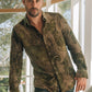 Mens Jacquard Fabric Print Modern Fit Long Sleeve Beige Shirt