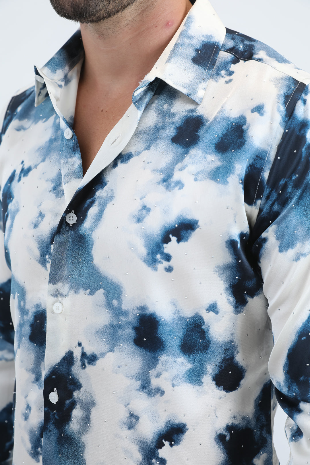 Mens Jacquard Fabric Print Modern Fit Long Sleeve Grey Shirt