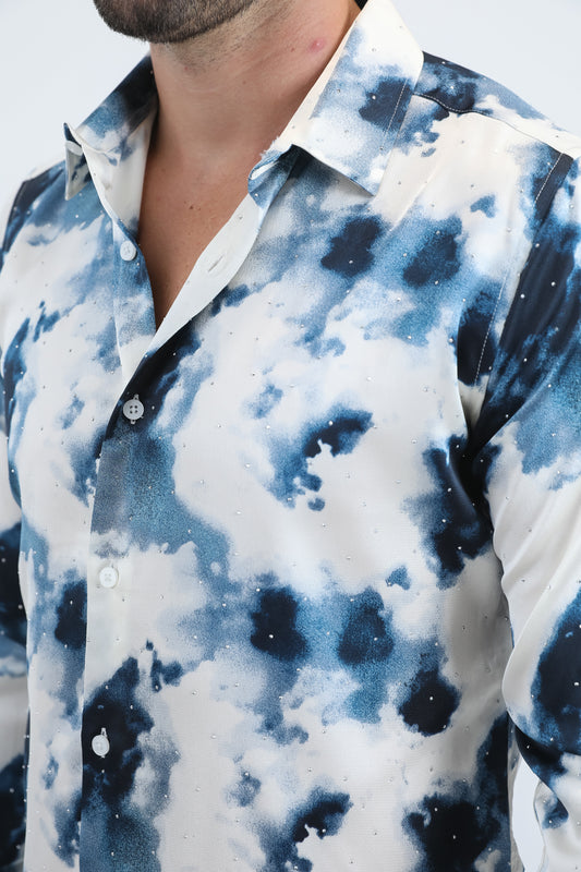 grey abstract jacquard shirt men platini close-up