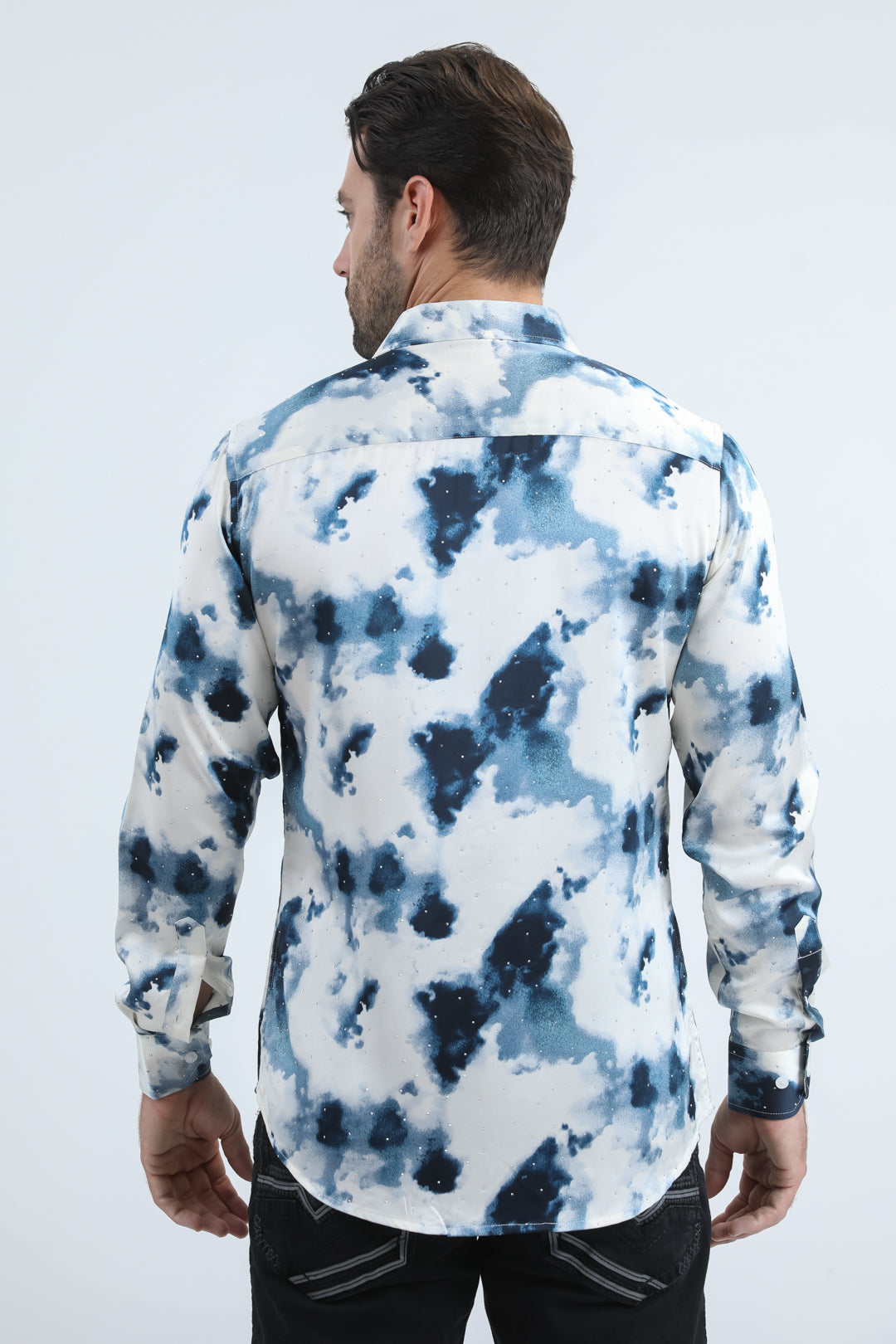 Mens Jacquard Fabric Print Modern Fit Long Sleeve Grey Shirt