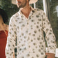 Mens Jacquard Fabric Print Modern Fit Long Sleeve White Shirt