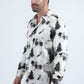 Mens Jacquard Fabric Print Modern Fit Long Sleeve White Shirt