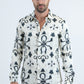 Mens Jacquard Fabric Print Modern Fit Long Sleeve White Shirt