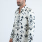 Mens Jacquard Fabric Print Modern Fit Long Sleeve White Shirt