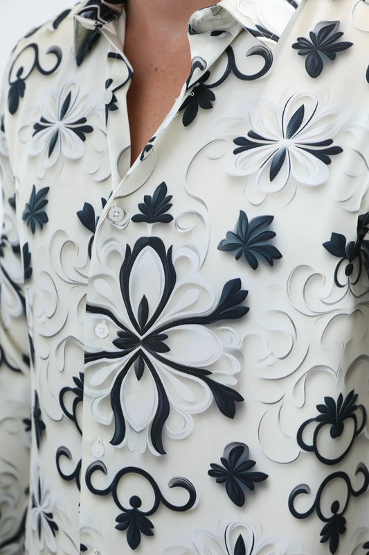 white watercolor metallic jacquard shirt platini detail