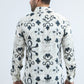 Mens Jacquard Fabric Print Modern Fit Long Sleeve White Shirt