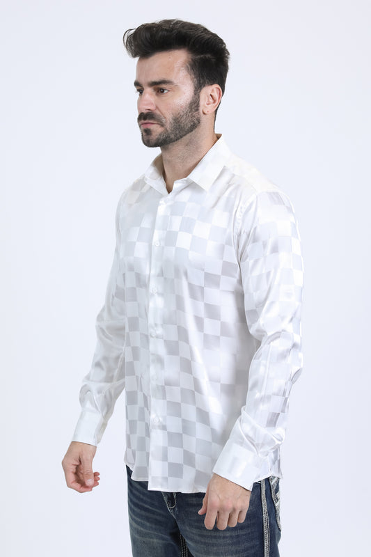 white tonal check jacquard shirt platini side