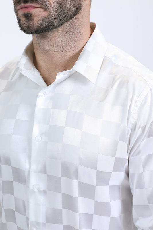 white tonal check jacquard shirt platini detail