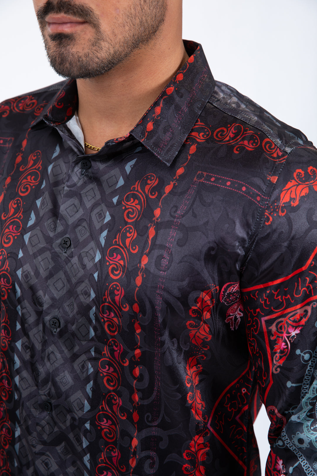 black/red geometric baroque panel shirt platini