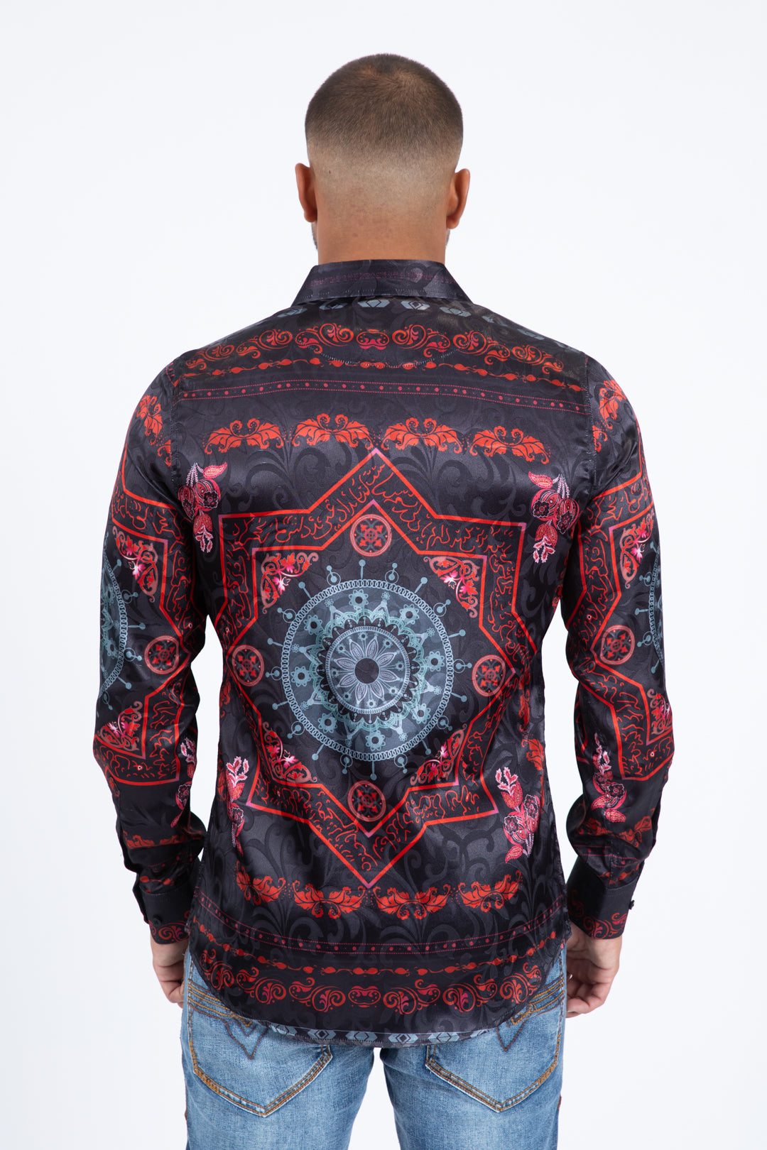 black/red geometric baroque panel shirt platini