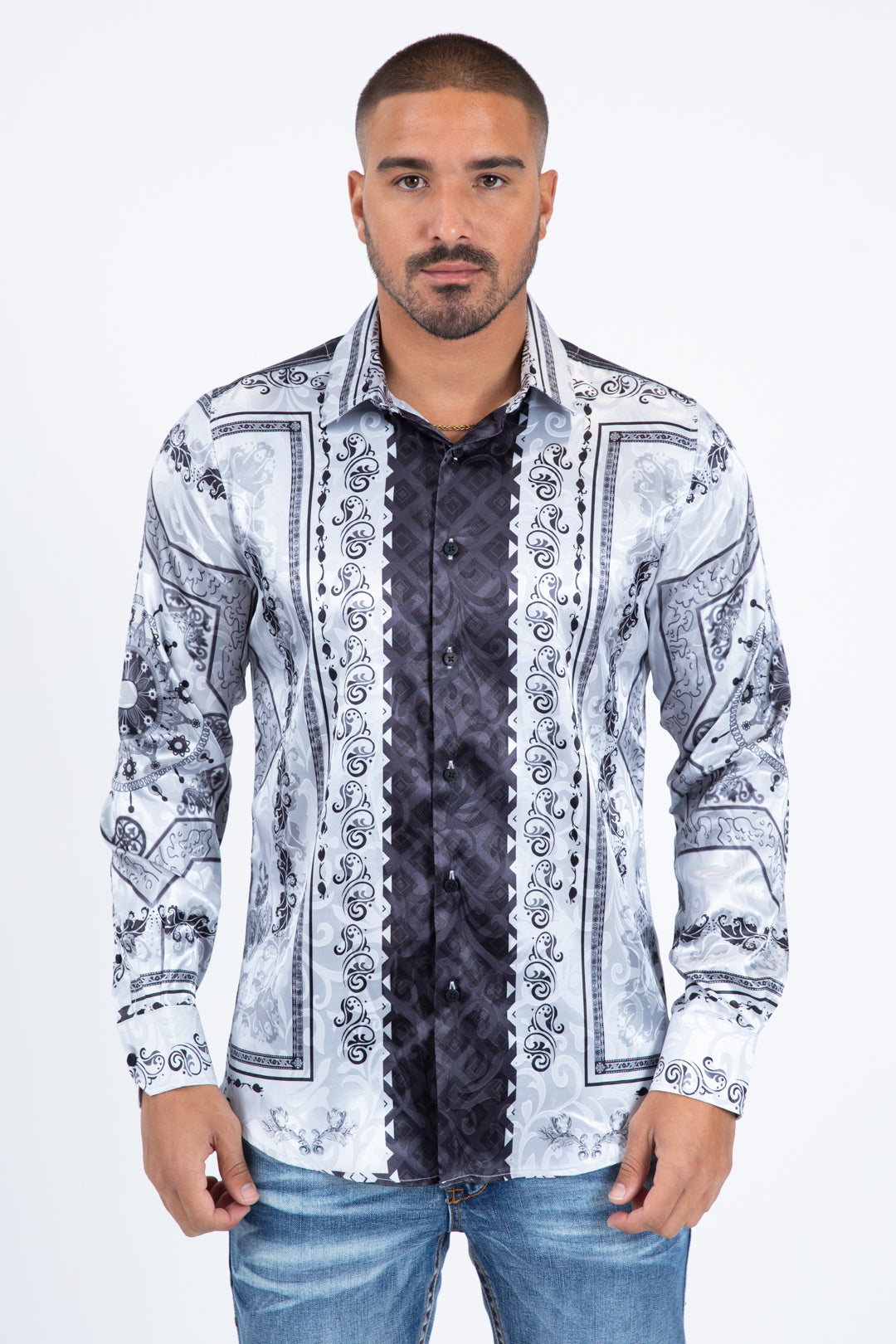 black/grey geometric baroque panel shirt platini