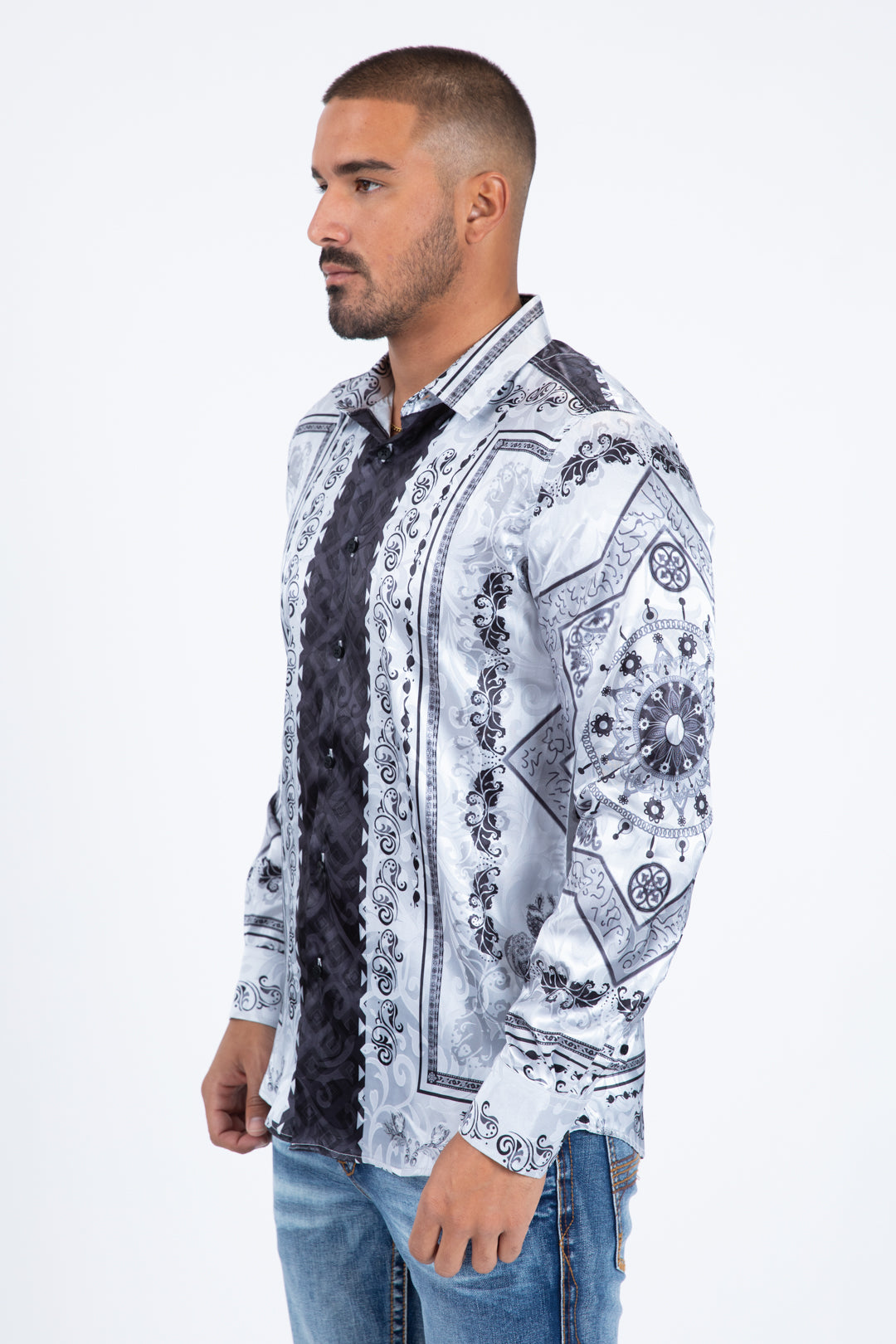 black/grey geometric baroque panel shirt platini