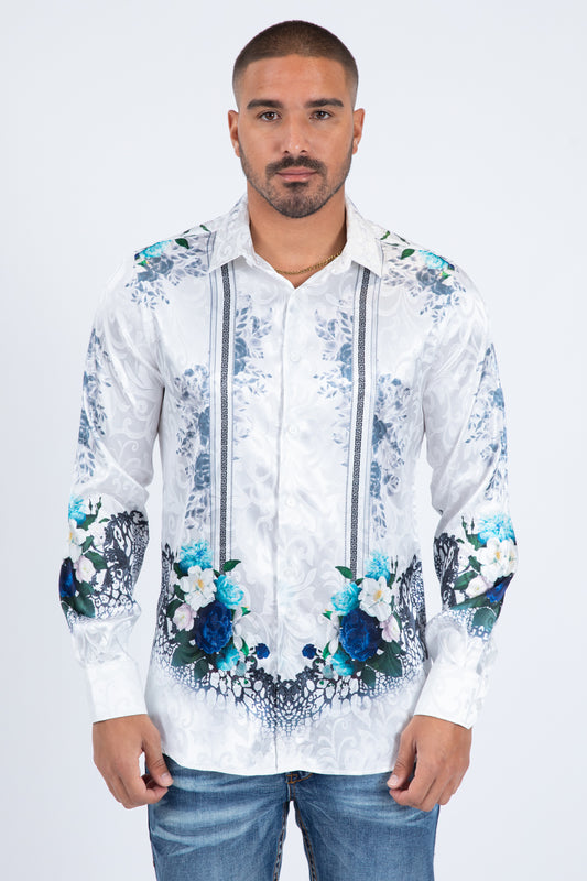 white floral baroque print shirt men front
